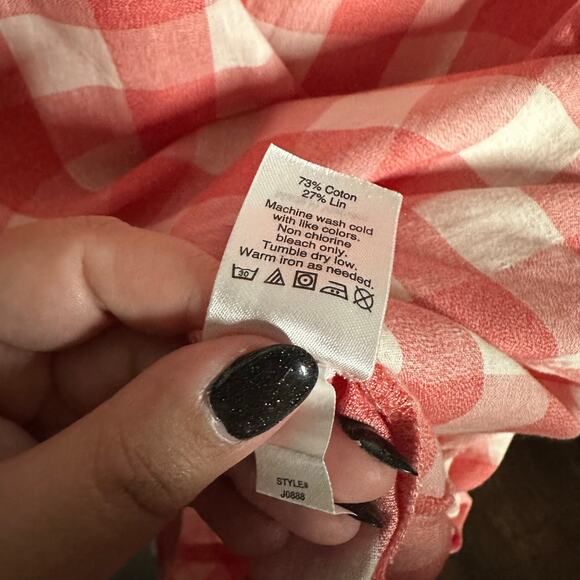 J. Crew Women's Gingham Side Tie Sleeveless Top Red White Size 6 Cotton Linen - Picture 5 of 8